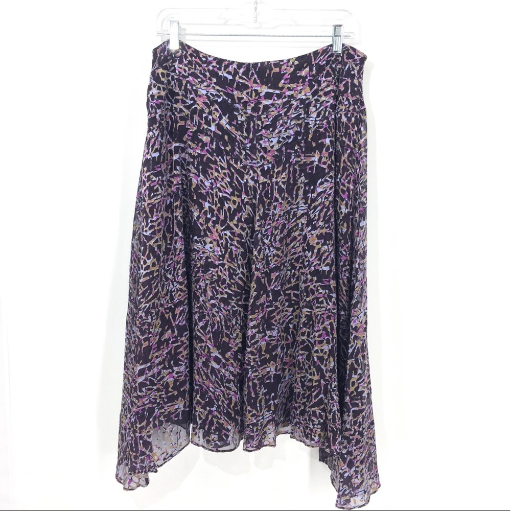 Whimsygoth Boho Full Flowy Purple Blue Burnout Silk Hankerchief Hem Skirt sz 12
